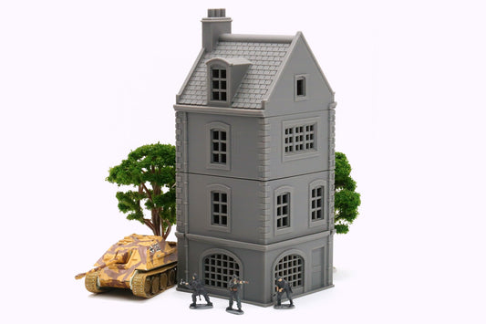 French Commercial Corner House T3 - Tabletop Wargaming WW2 Terrain | Miniature 3D Printed Model | Flames of War & Bolt Action