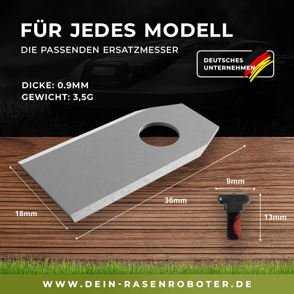 30x Edelstahl Messer für Sunseeker X7 & X7 Plus RTK | 36x18x0,9mm