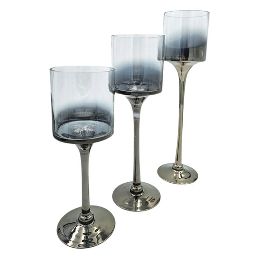 Kerzenleuchter aus Glas 3er Set Kerzenglas Windlicht Weihnachten silber Stumpenkerzen