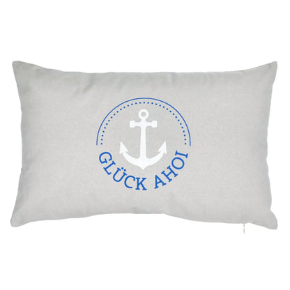 Kissen Dekokissen grau Maritim mit Füllung 47x28 cm Ahoi Hafen Zierkissen Boot Anker