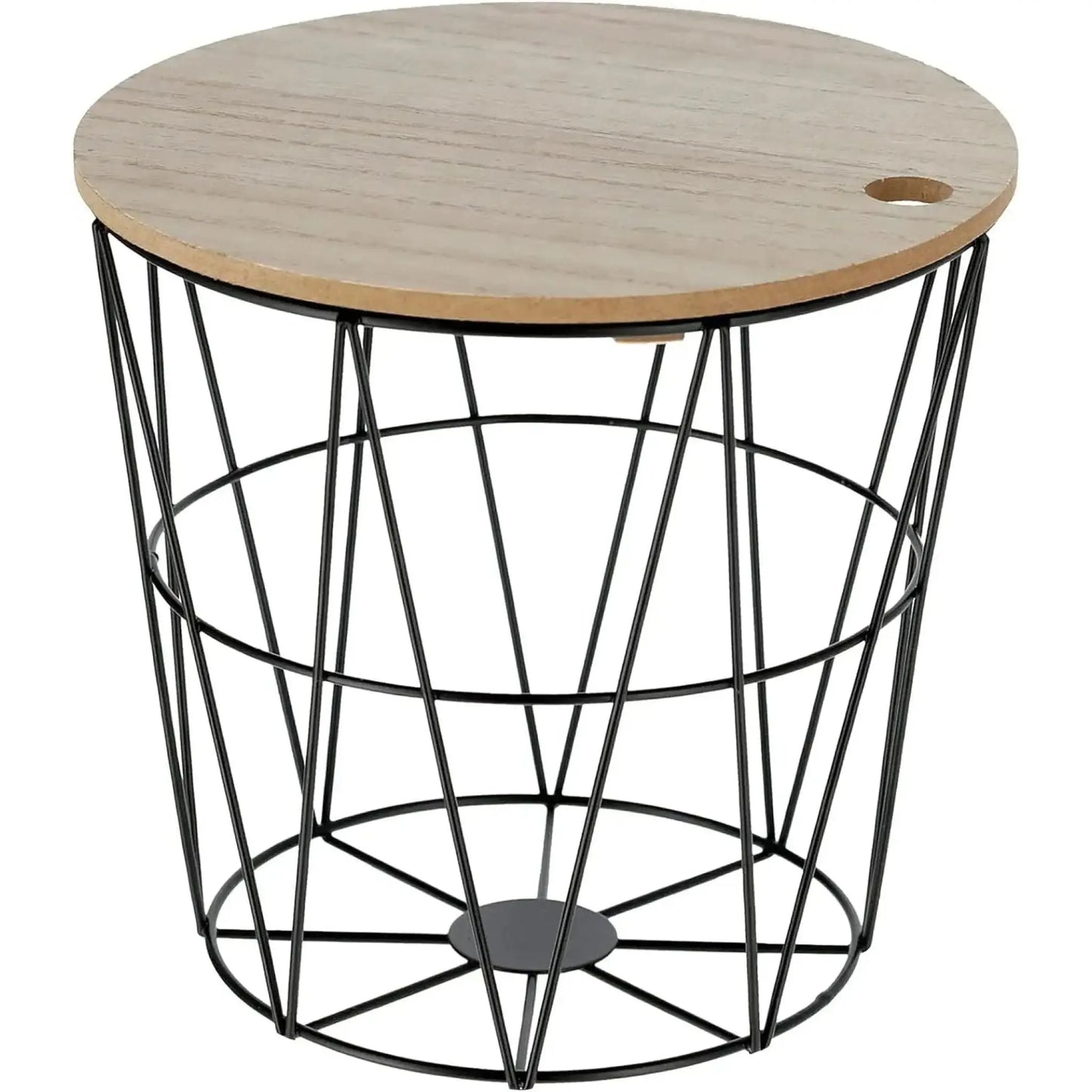 Kleiner Beistelltisch Aufbewahrungskorb mini Tisch Korb mit Deckel rund schwarz
