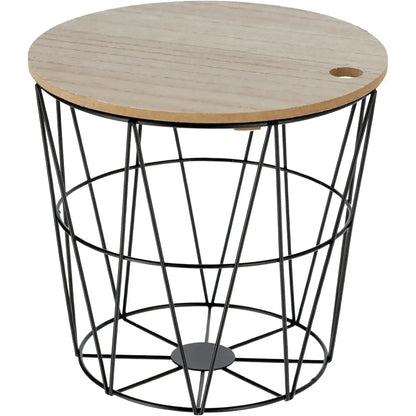 Kleiner Beistelltisch Aufbewahrungskorb mini Tisch Korb mit Deckel rund schwarz