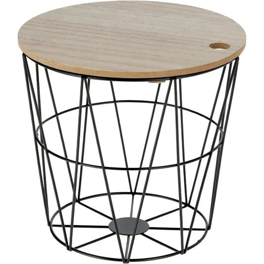 Kleiner Beistelltisch Aufbewahrungskorb mini Tisch Korb mit Deckel rund schwarz