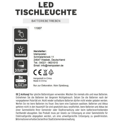 Lampe LED ohne Kabel Touch Tischleuchte Tischlampe Leuchte kabellos dimmbar