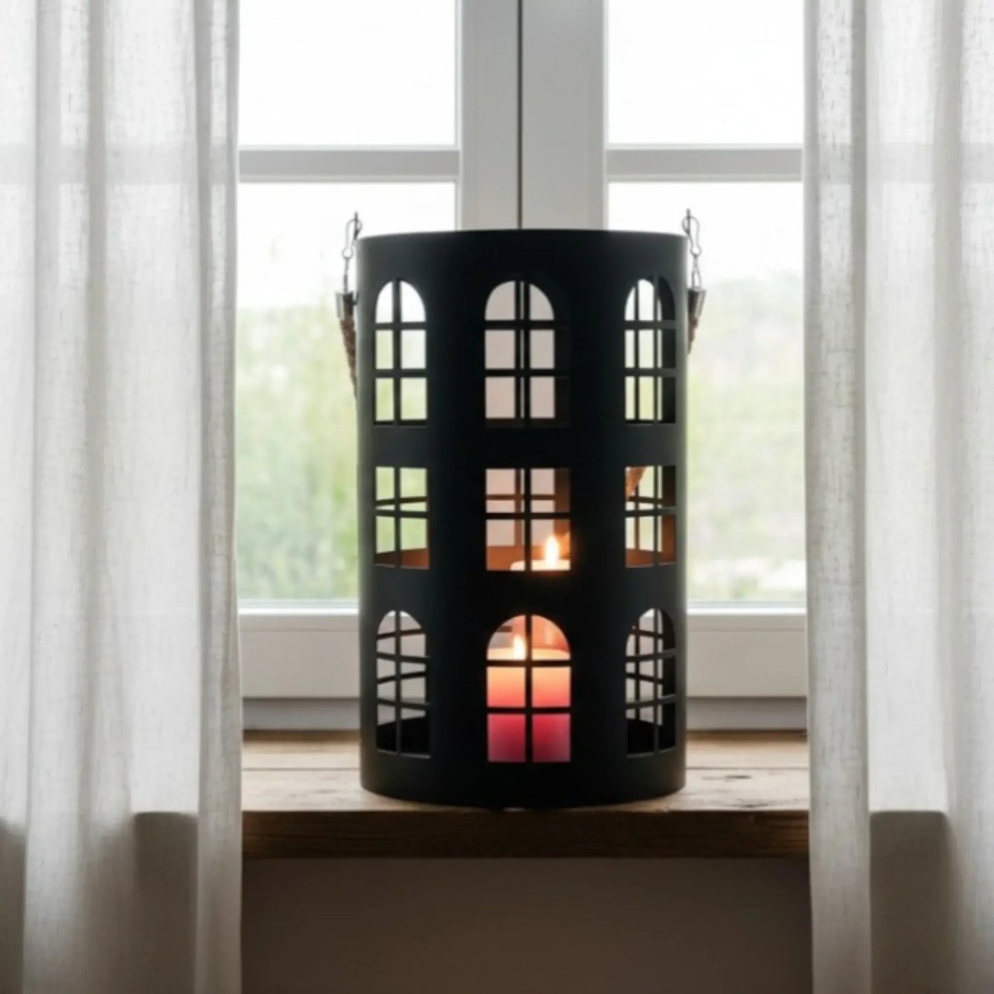 Laterne XXL Windlicht rund Haus schwarz weiß 40 cm Metall Kerzenhalter Industrial