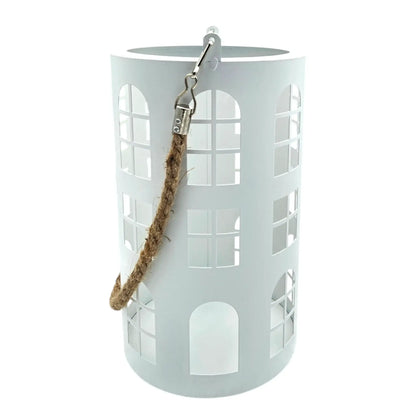 Laterne XXL Windlicht rund Haus schwarz weiß 40 cm Metall Kerzenhalter Industrial