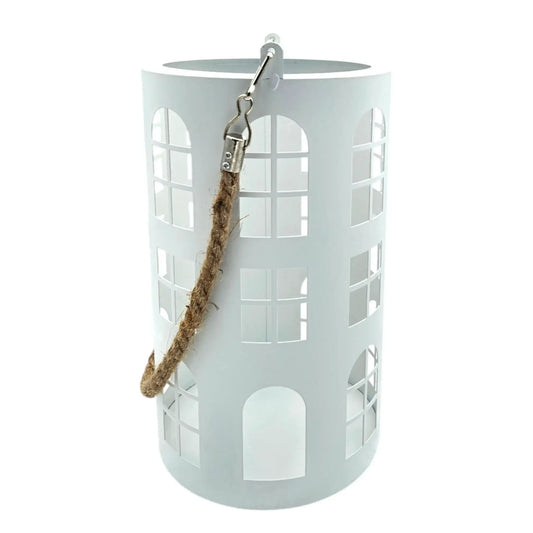 Laterne XXL Windlicht rund Haus schwarz weiß 40 cm Metall Kerzenhalter Industrial