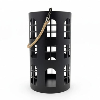 Laterne XXL Windlicht rund Haus schwarz weiß 40 cm Metall Kerzenhalter Industrial