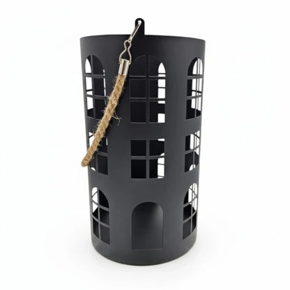 Laterne XXL Windlicht rund Haus schwarz weiß 40 cm Metall Kerzenhalter Industrial