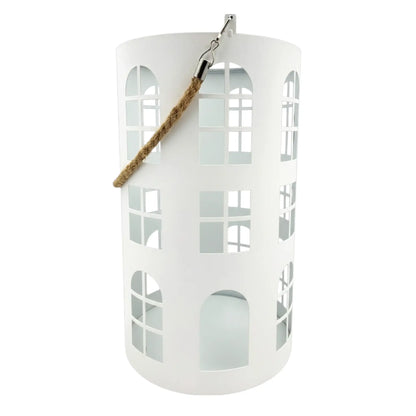 Laterne XXL Windlicht rund Haus schwarz weiß 40 cm Metall Kerzenhalter Industrial