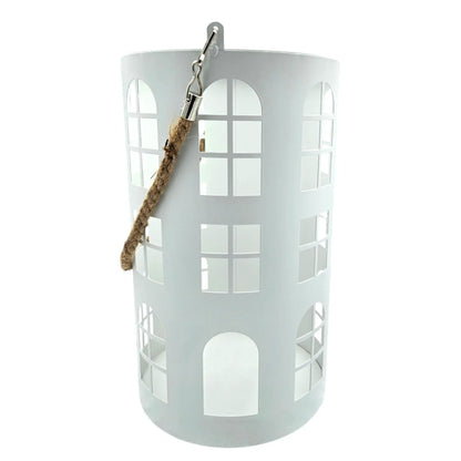 Laterne XXL Windlicht rund Haus schwarz weiß 40 cm Metall Kerzenhalter Industrial