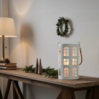 Laterne XXL Windlicht rund Haus schwarz weiß 40 cm Metall Kerzenhalter Industrial