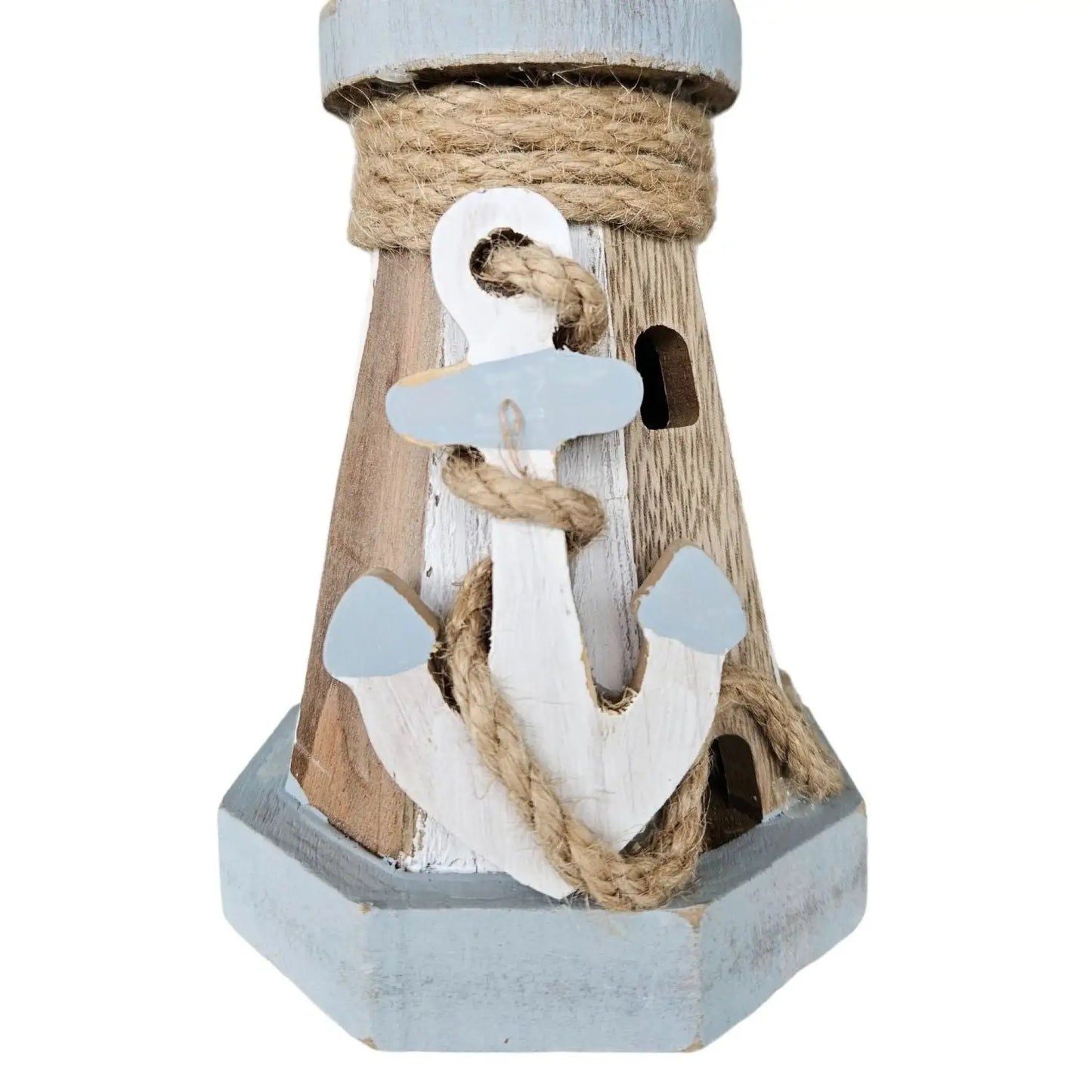 Leuchtturm beleuchtet Holz LED Deko Dekoration Maritim Anker Strand Meer H 24 cm
