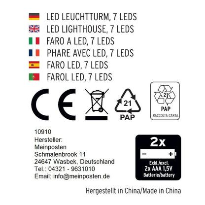 Leuchtturm beleuchtet Holz LED Deko Dekoration Maritim Anker Strand Meer H 24 cm