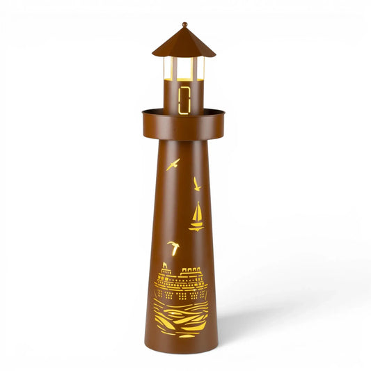 Leuchtturm LED Rostoptik Pflanzturm Pflanzschale Maritim Gartenbeleuchtung 80x20 cm