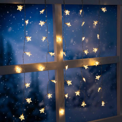 Lichterkette Sternenvorhang LED warmweiß Lichtervorhang 80x60cm Batterie Timer