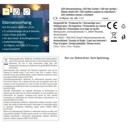 Lichterkette Sternenvorhang LED warmweiß Lichtervorhang 80x60cm Batterie Timer