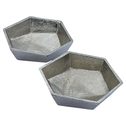 Metallschale klein Schälchen 2er Set Dekoschale Metallschale rund oval Kerzensand silber