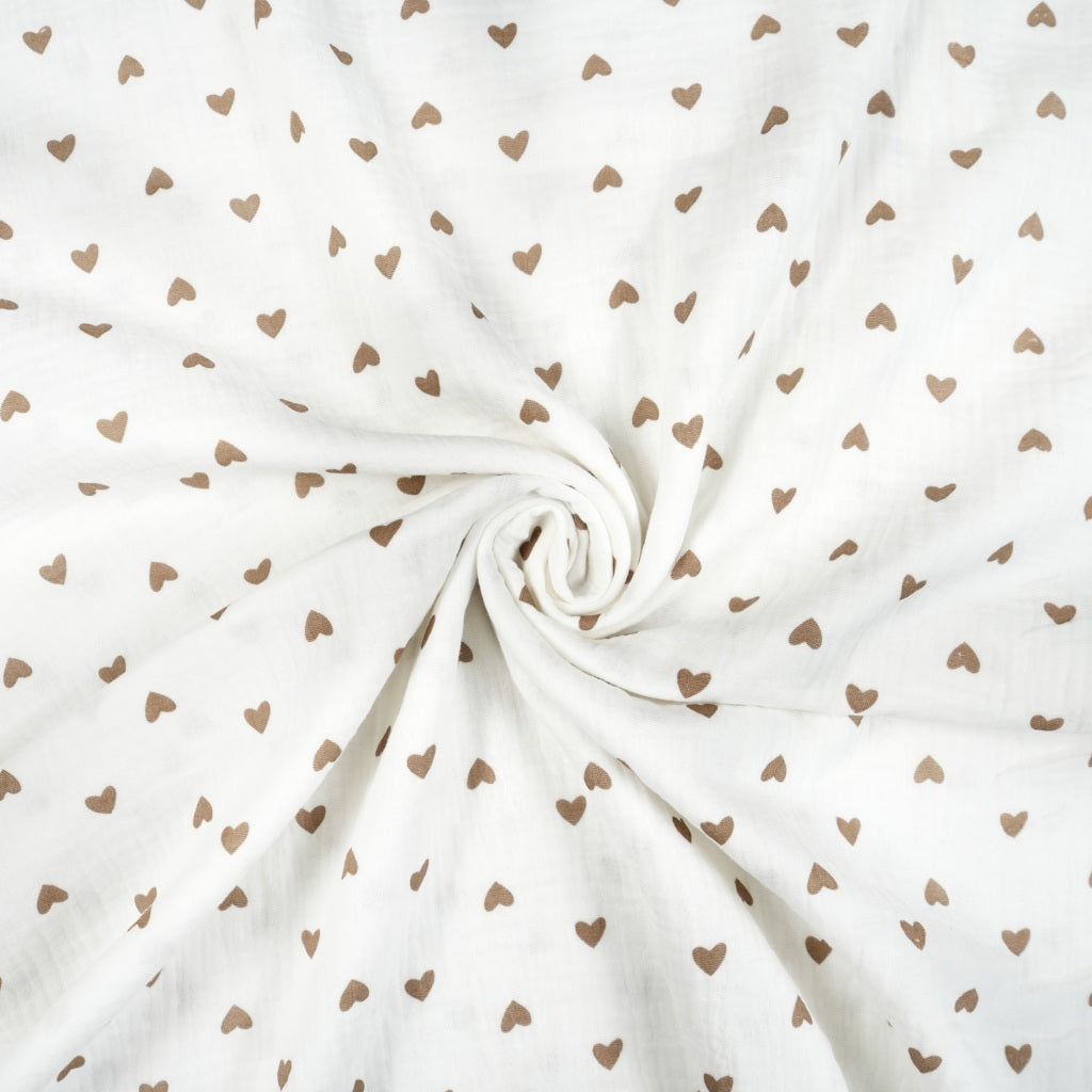 Baby nest muslin hearts brown – soft, growing baby cocoon