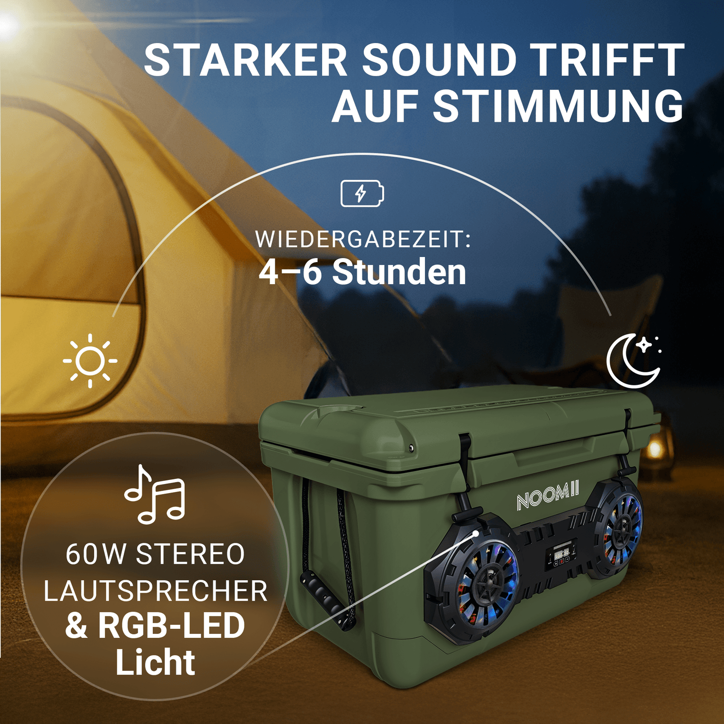 NooMii ArcticBeat 45 – Premium Kühlbox mit Bluetooth-Lautsprecher | 45L | 5 Farben