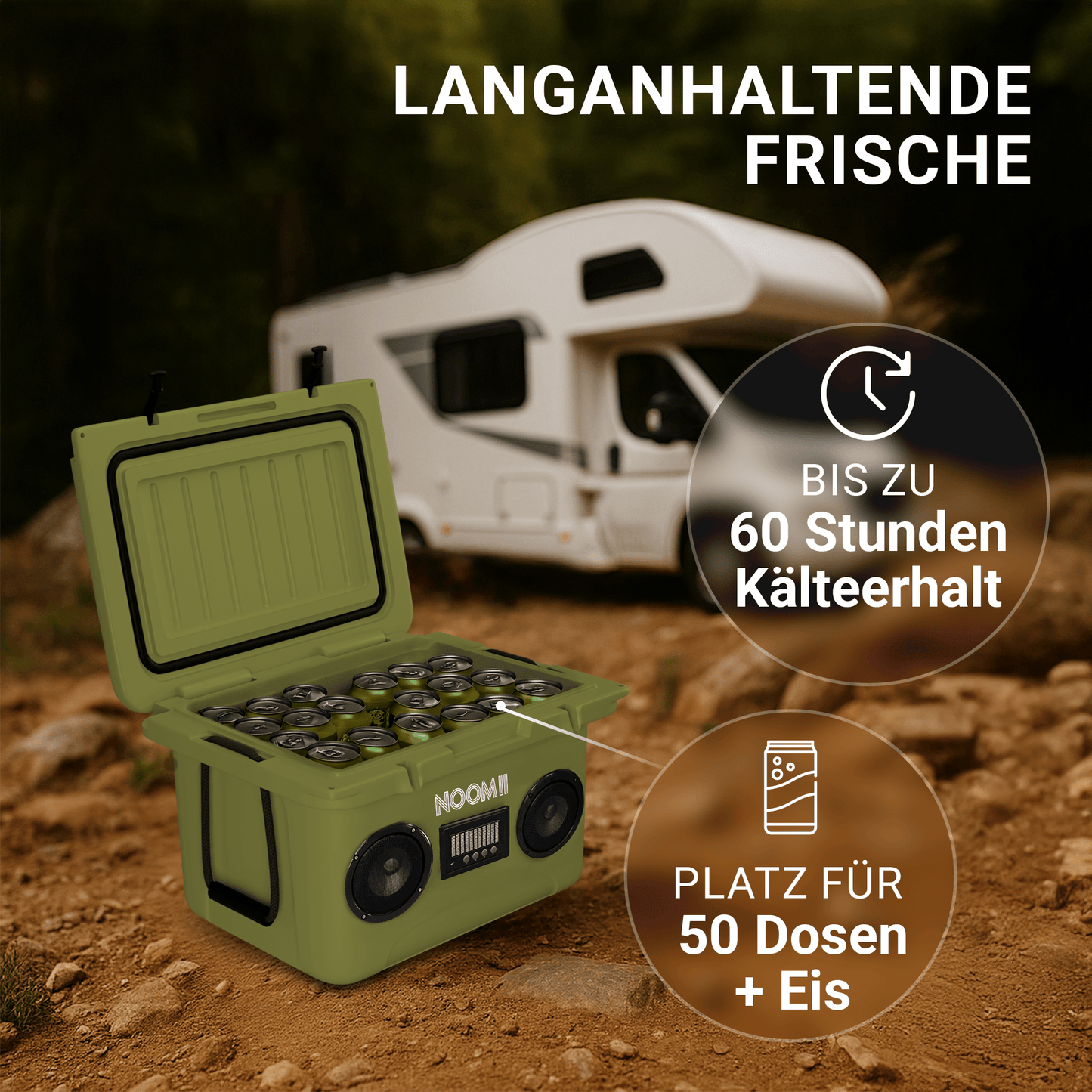 NooMii ColdBeats 35 – Kühlbox mit Bluetooth-Lautsprecher | 35L | Festival & Camping | 5 Farben