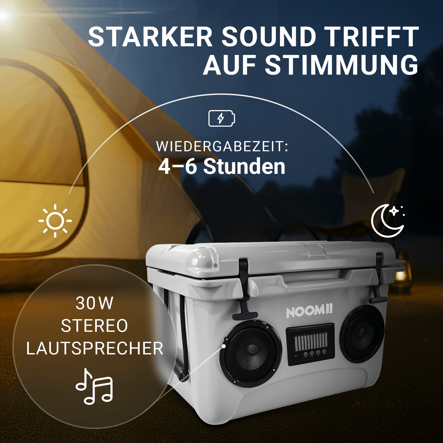 NooMii ColdBeats 35 – Kühlbox mit Bluetooth-Lautsprecher | 35L | Festival & Camping | 5 Farben