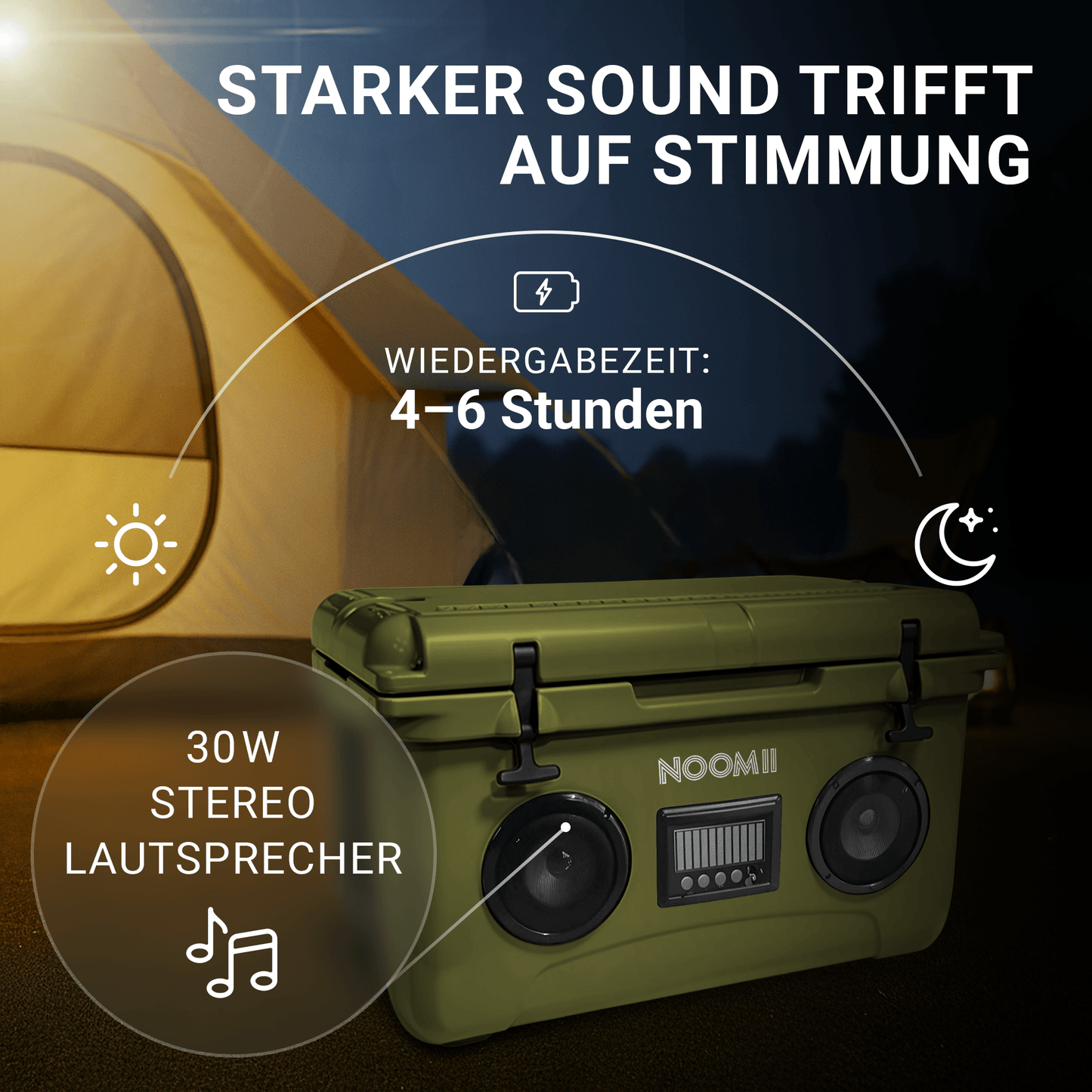 NooMii ColdBeats 45 – Kühlbox mit Bluetooth-Lautsprecher | 45L | Festival & Outdoor | 5 Farben