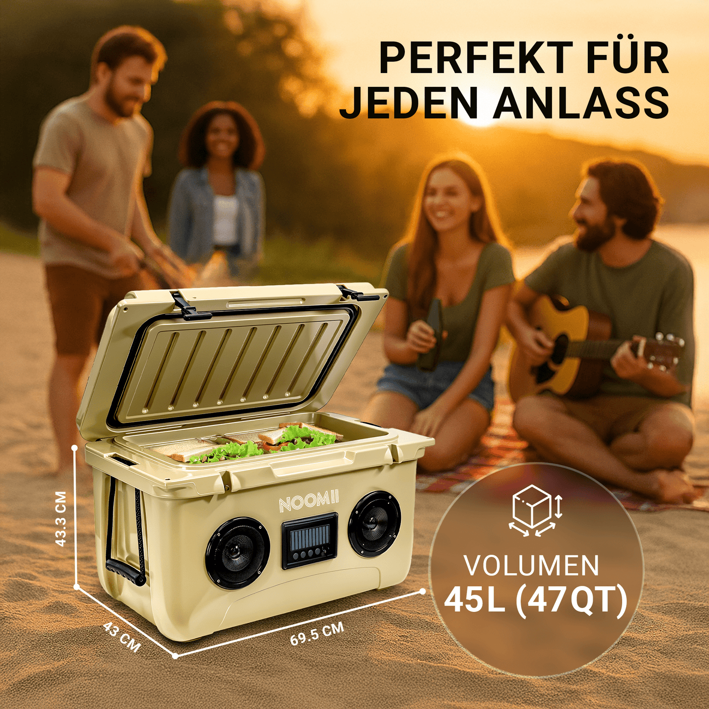 NooMii ColdBeats 45 – Kühlbox mit Bluetooth-Lautsprecher | 45L | Festival & Outdoor | 5 Farben