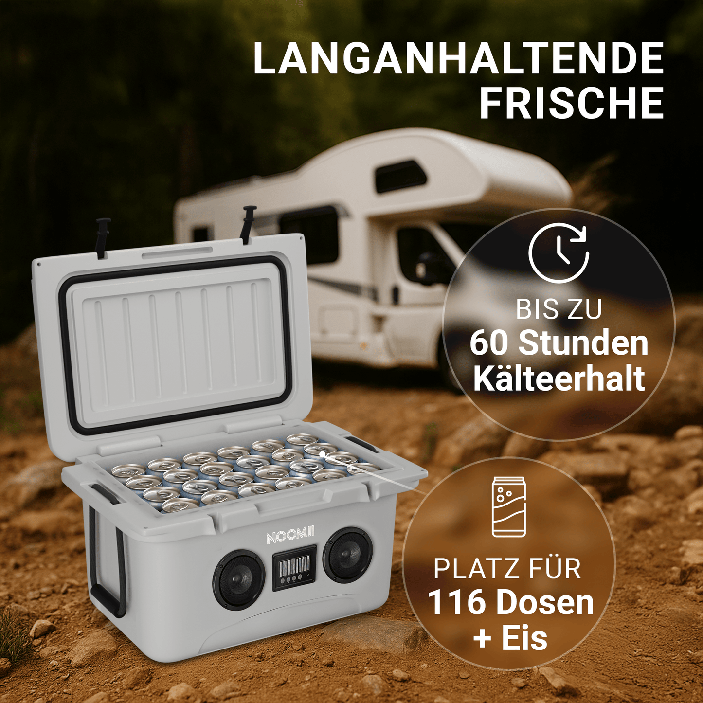 NooMii ColdBeats 65 – XXL Kühlbox mit Bluetooth-Lautsprecher | 65L | Festival & Outdoor | 5 Farben