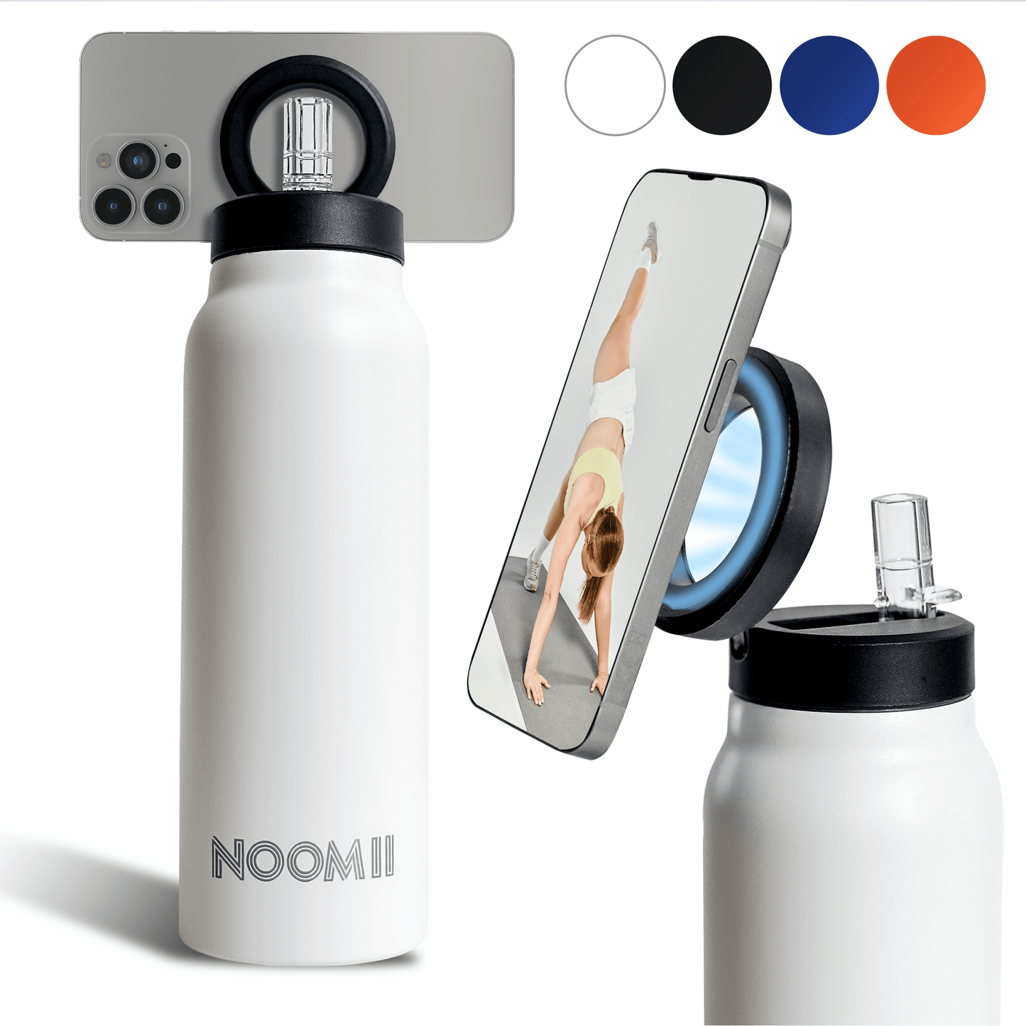 NooMii Edelstahl-Trinkflasche 800ml – Magnetdeckel & Handyhalter