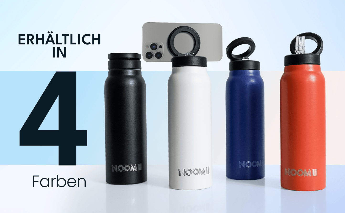 NooMii Edelstahl-Trinkflasche 800ml – Magnetdeckel & Handyhalter