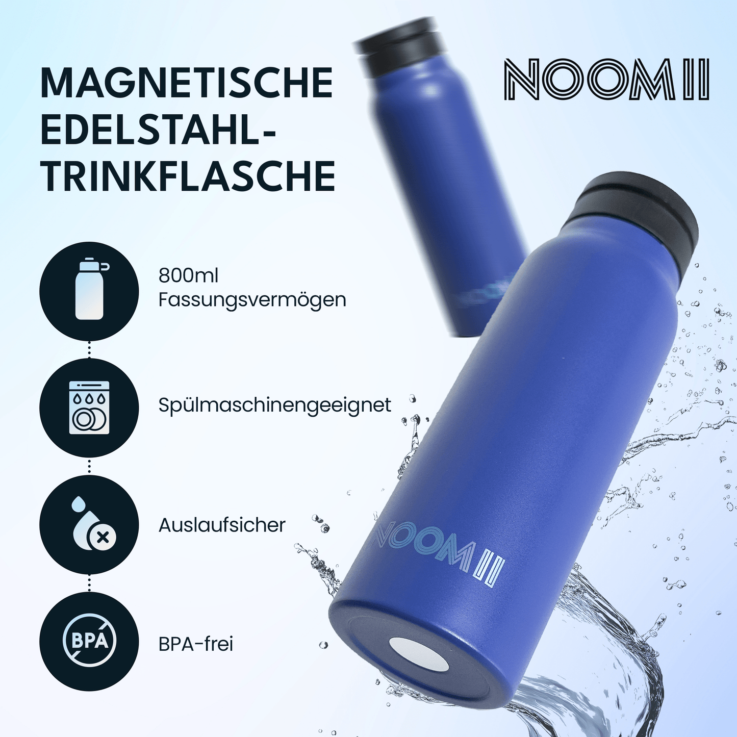 NooMii Edelstahl-Trinkflasche 800ml – Magnetdeckel & Handyhalter