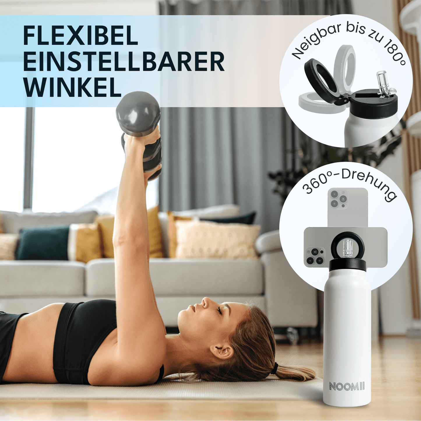 NooMii Edelstahl-Trinkflasche 800ml – Magnetdeckel & Handyhalter