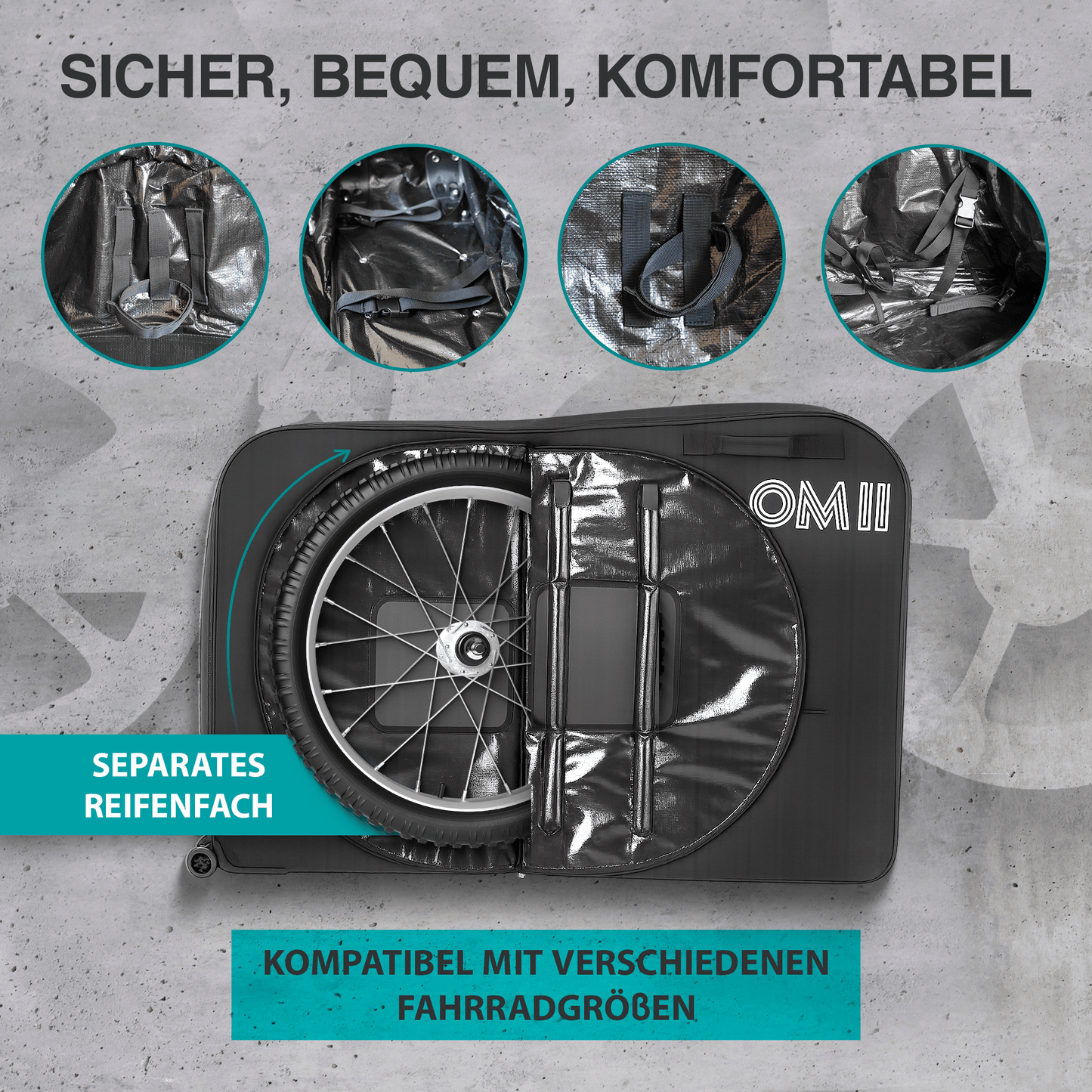 NooMii Fahrrad Transporttasche – Bike Travel Bag mit Rollen | 128x78x25 cm | Rennrad, MTB, E-Bike