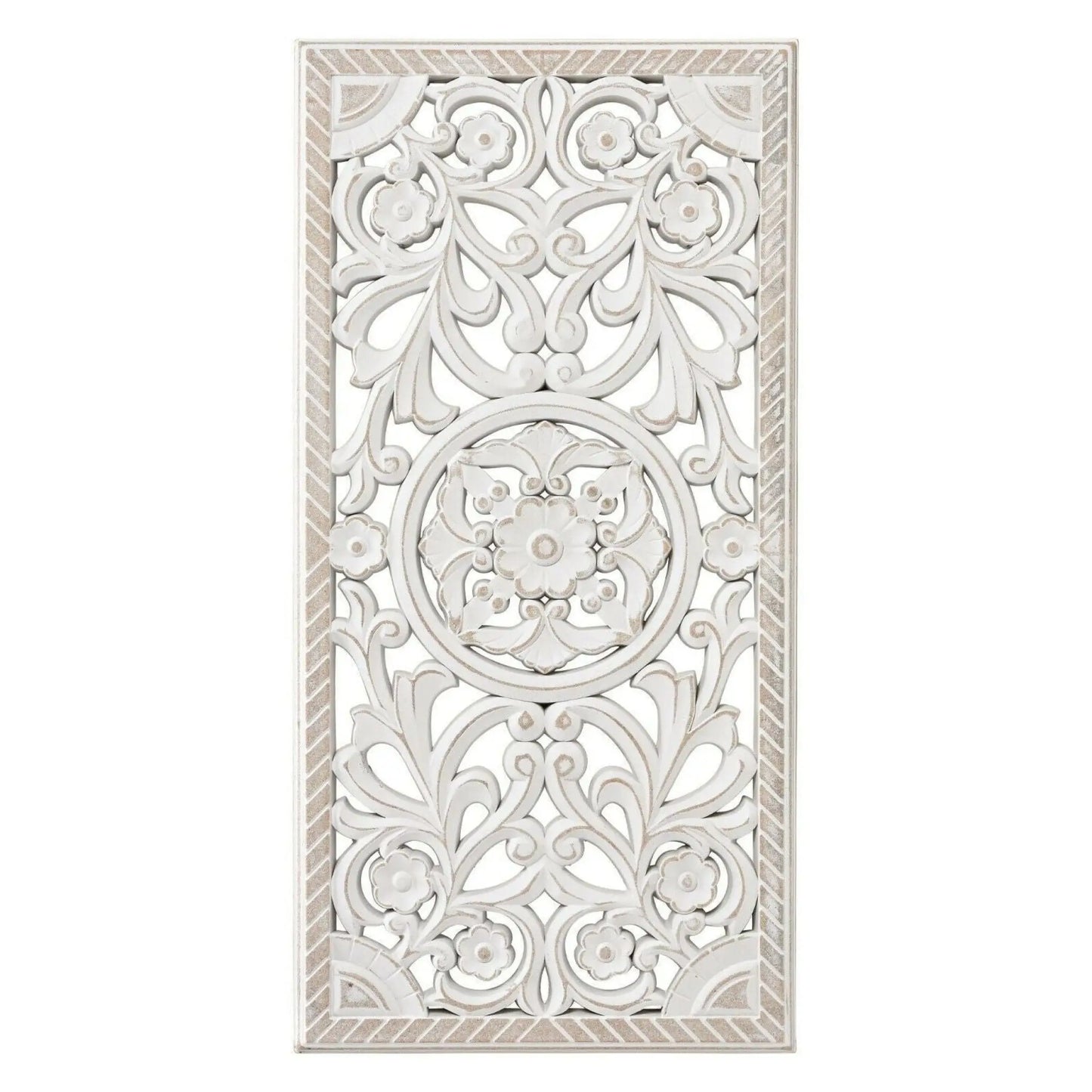 Ornament Holzbild Wandornament Holz shabby weiß Landhaus Dekoration Mandala Deko