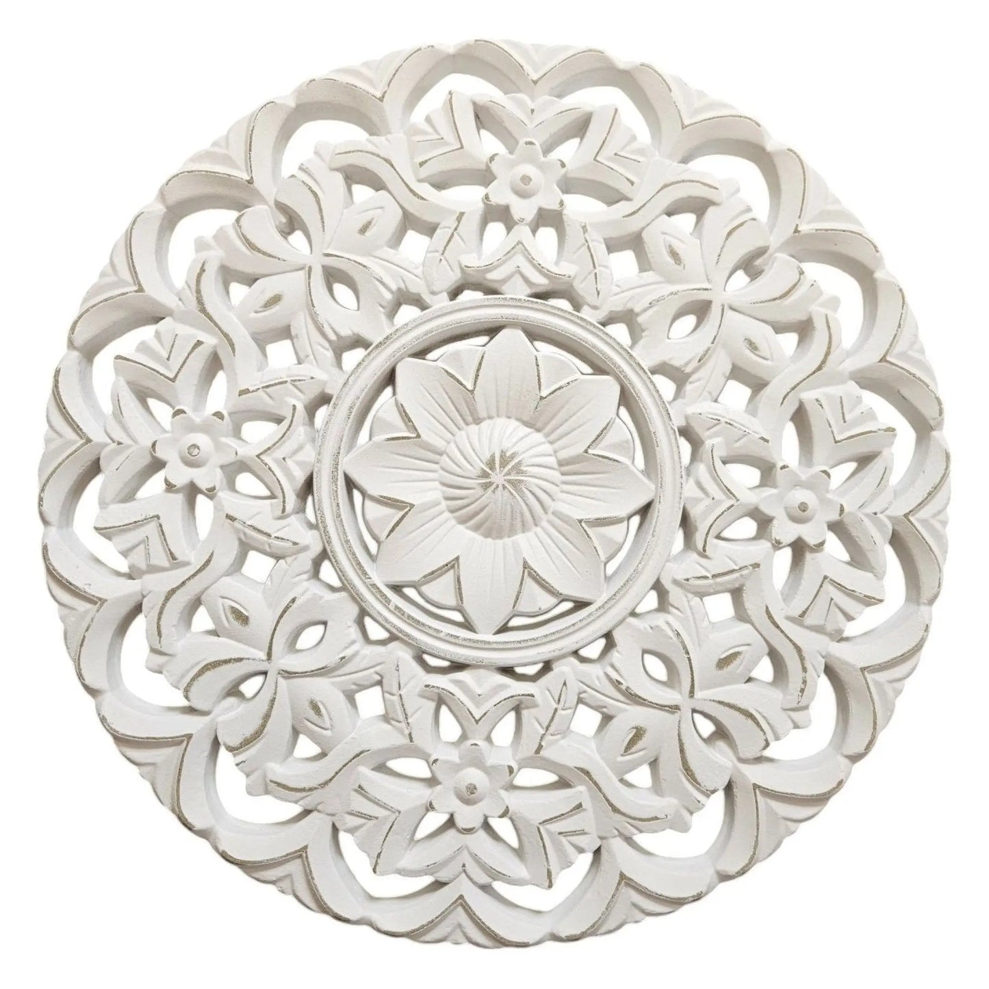 Ornament Holzbild Wandornament Holz shabby weiß Landhaus Dekoration Mandala Deko