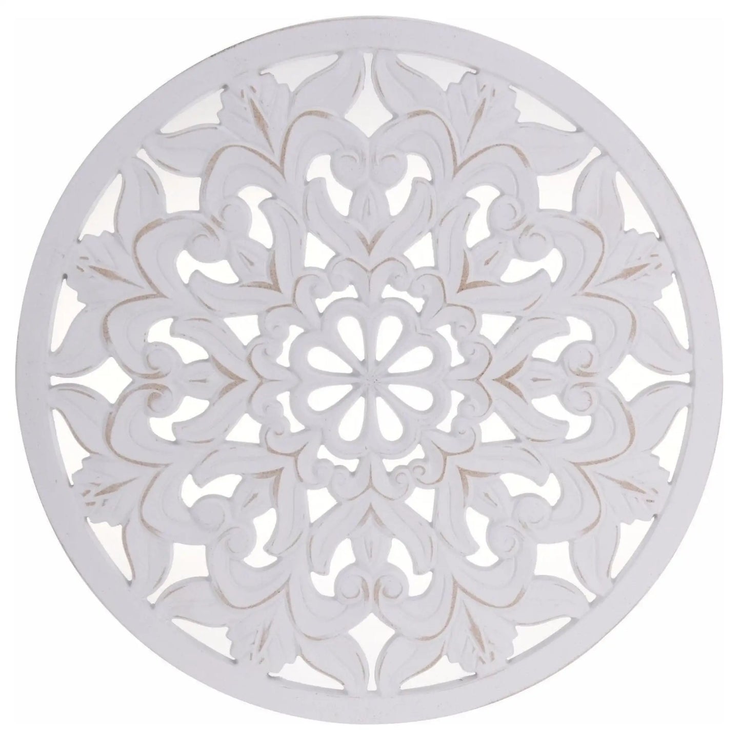 Ornament Holzbild Wandornament Holz shabby weiß Landhaus Dekoration Mandala Deko