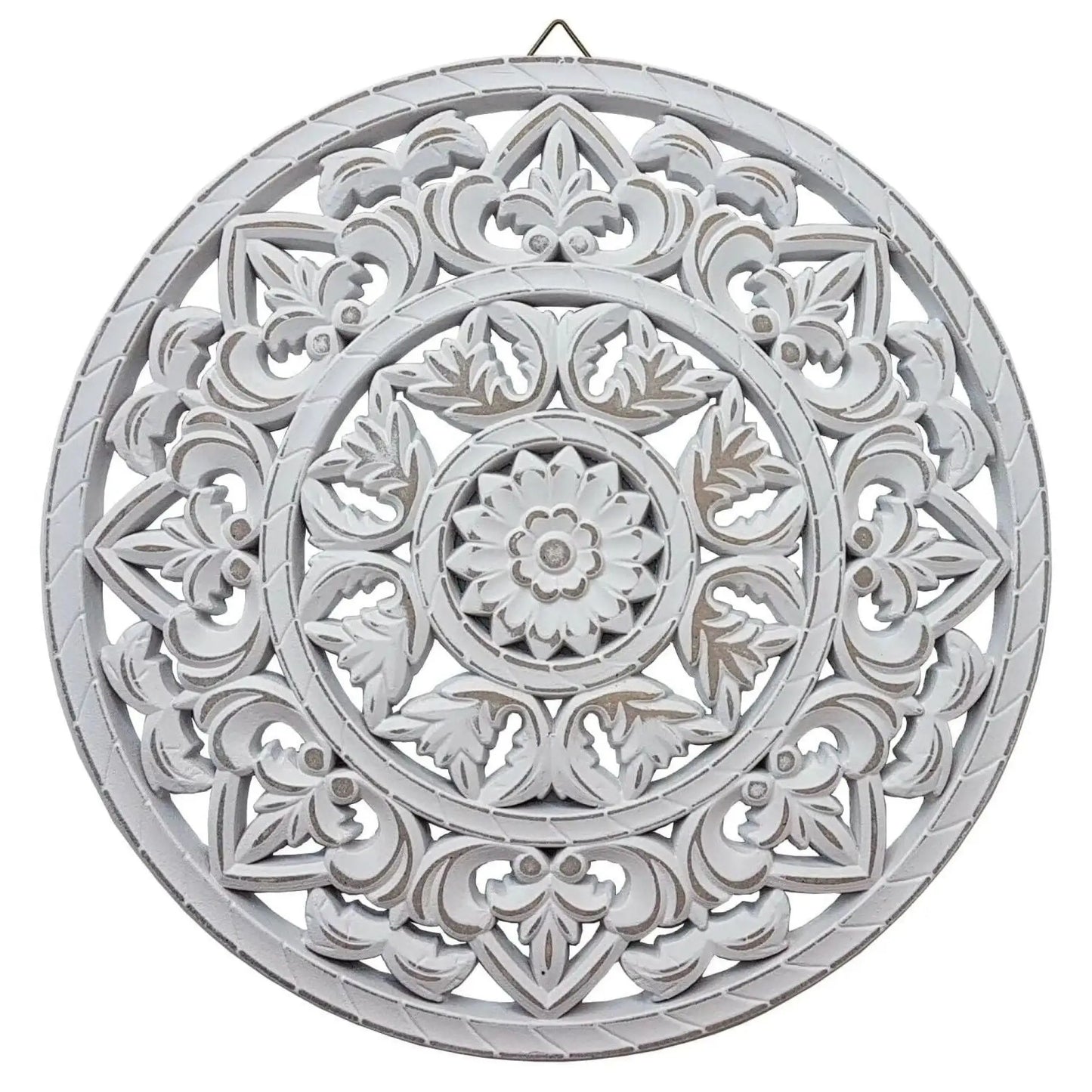 Ornament Holzbild Wandornament Holz shabby weiß Landhaus Dekoration Mandala Deko
