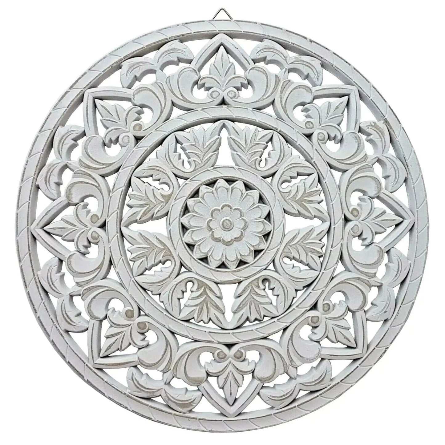 Ornament Holzbild Wandornament Holz shabby weiß Landhaus Dekoration Mandala Deko