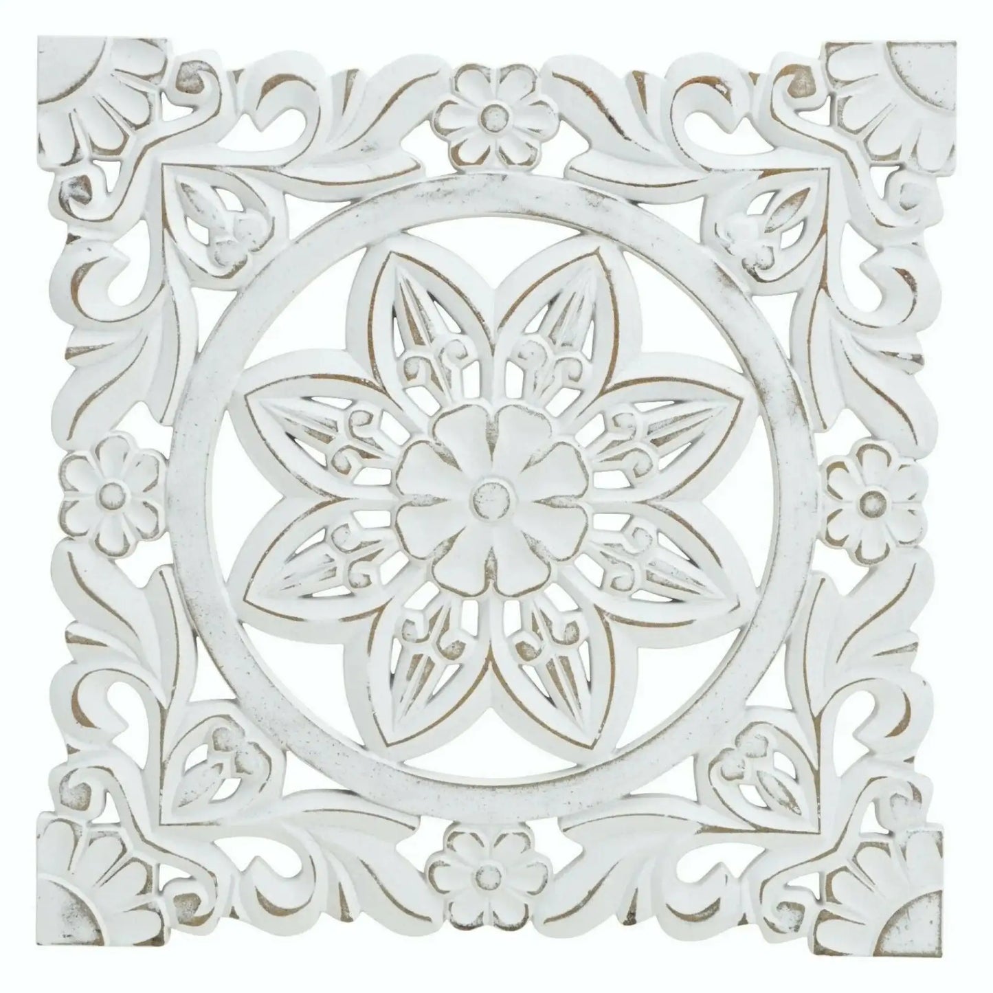 Ornament Holzbild Wandornament Holz shabby weiß Landhaus Dekoration Mandala Deko