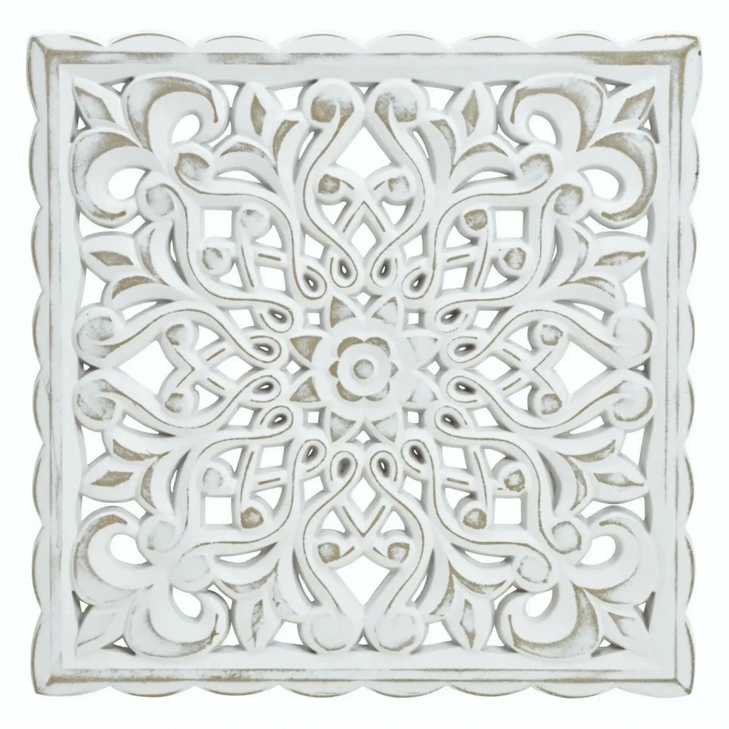 Ornament Holzbild Wandornament Holz shabby weiß Landhaus Dekoration Mandala Deko
