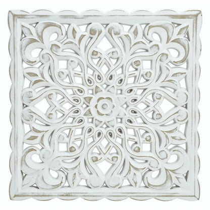 Ornament Holzbild Wandornament Holz shabby weiß Landhaus Dekoration Mandala Deko