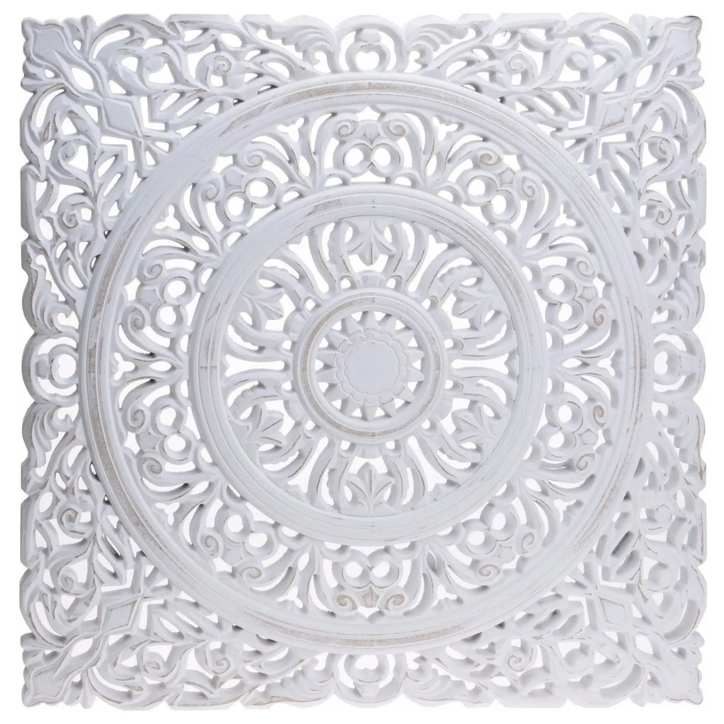 Ornament Holzbild Wandornament Holz shabby weiß Landhaus Dekoration Mandala Deko