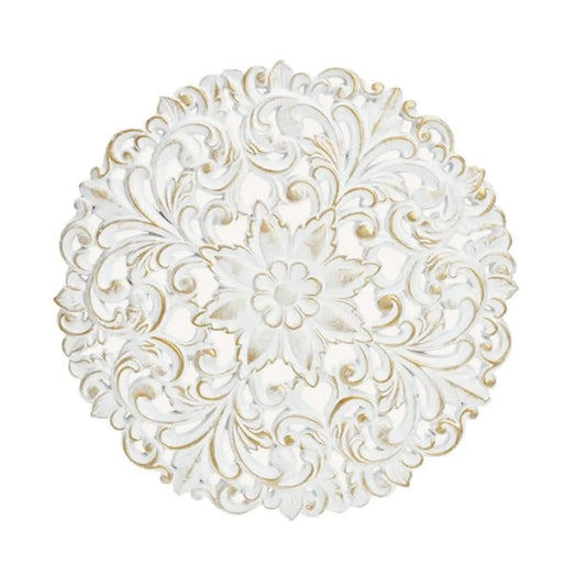 Ornament Holzbild Wandornament Holz shabby weiß Landhaus Dekoration Mandala Deko
