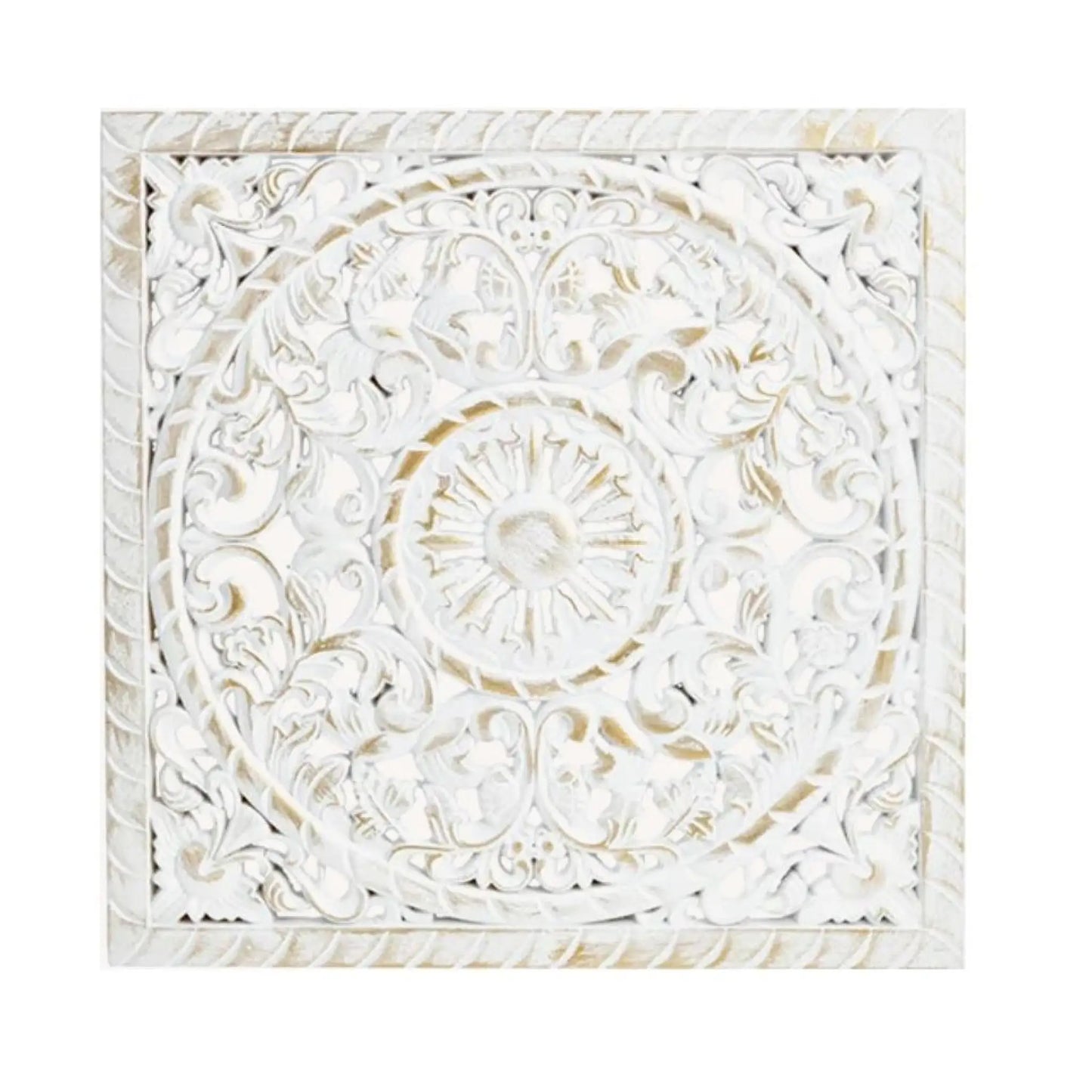 Ornament Holzbild Wandornament Holz shabby weiß Landhaus Dekoration Mandala Deko
