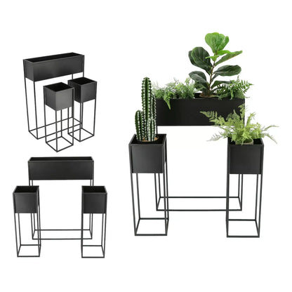 Pflanzkasten schwarz Metall Eisen 3er Set Blumenkasten Kräuterkasten Hochbeet