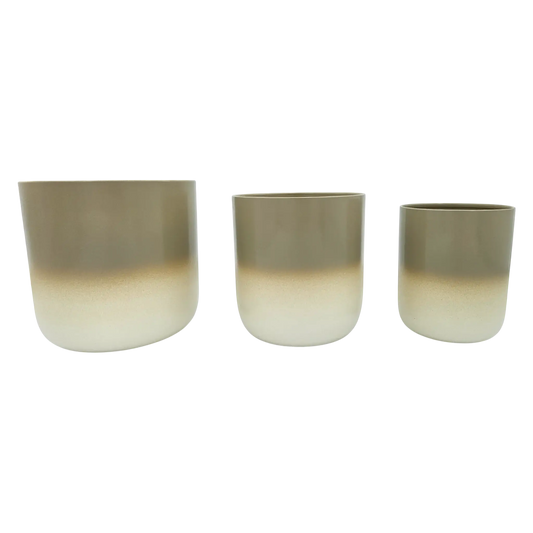 Pflanztopf Übertopf Blumentopf 3er Set Metalltopf creme beige rund Pflanzenübertopf