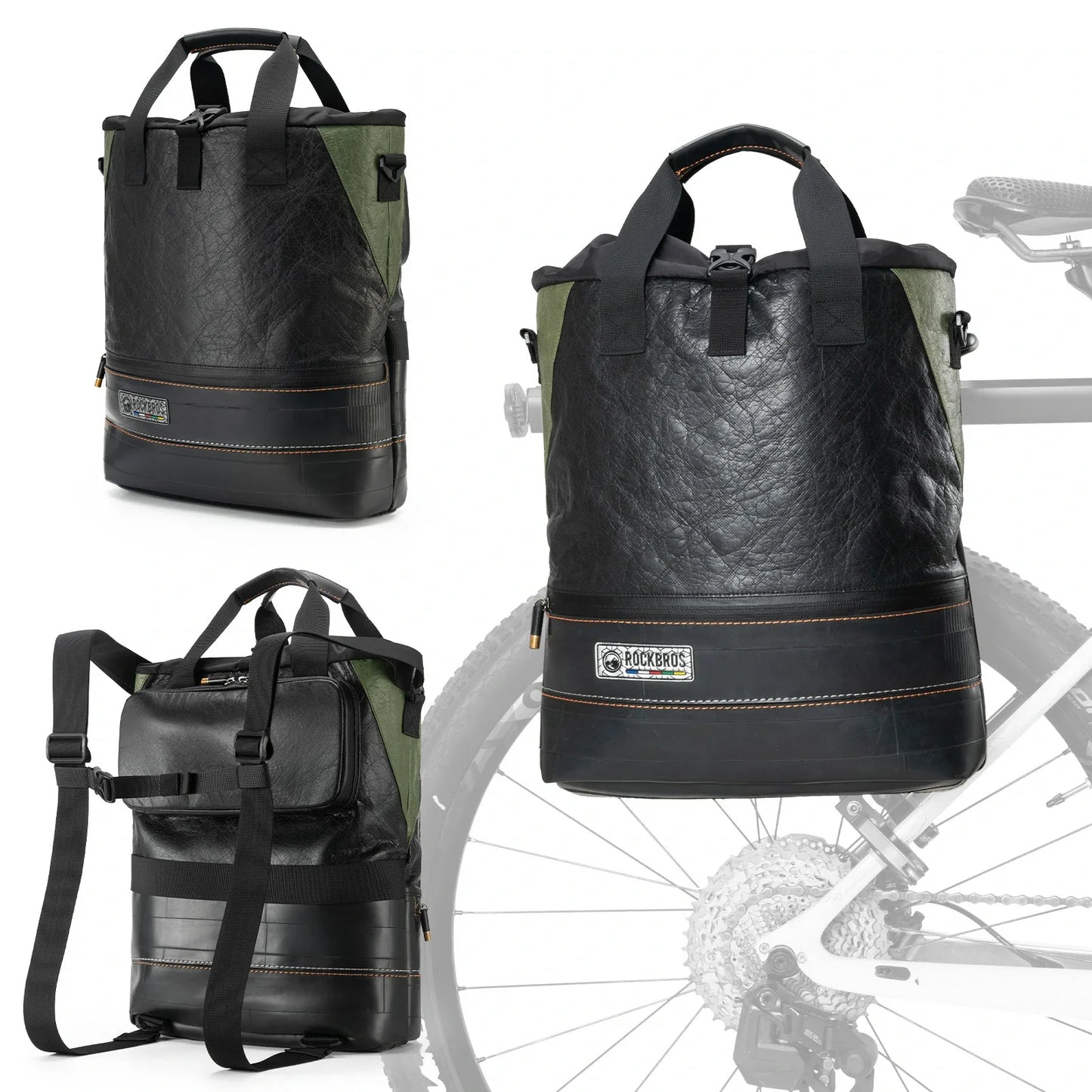 ROAD TO SKY Nachhaltige Fahrrad-Gepäckträgertasche aus recycelten Reifen 12L