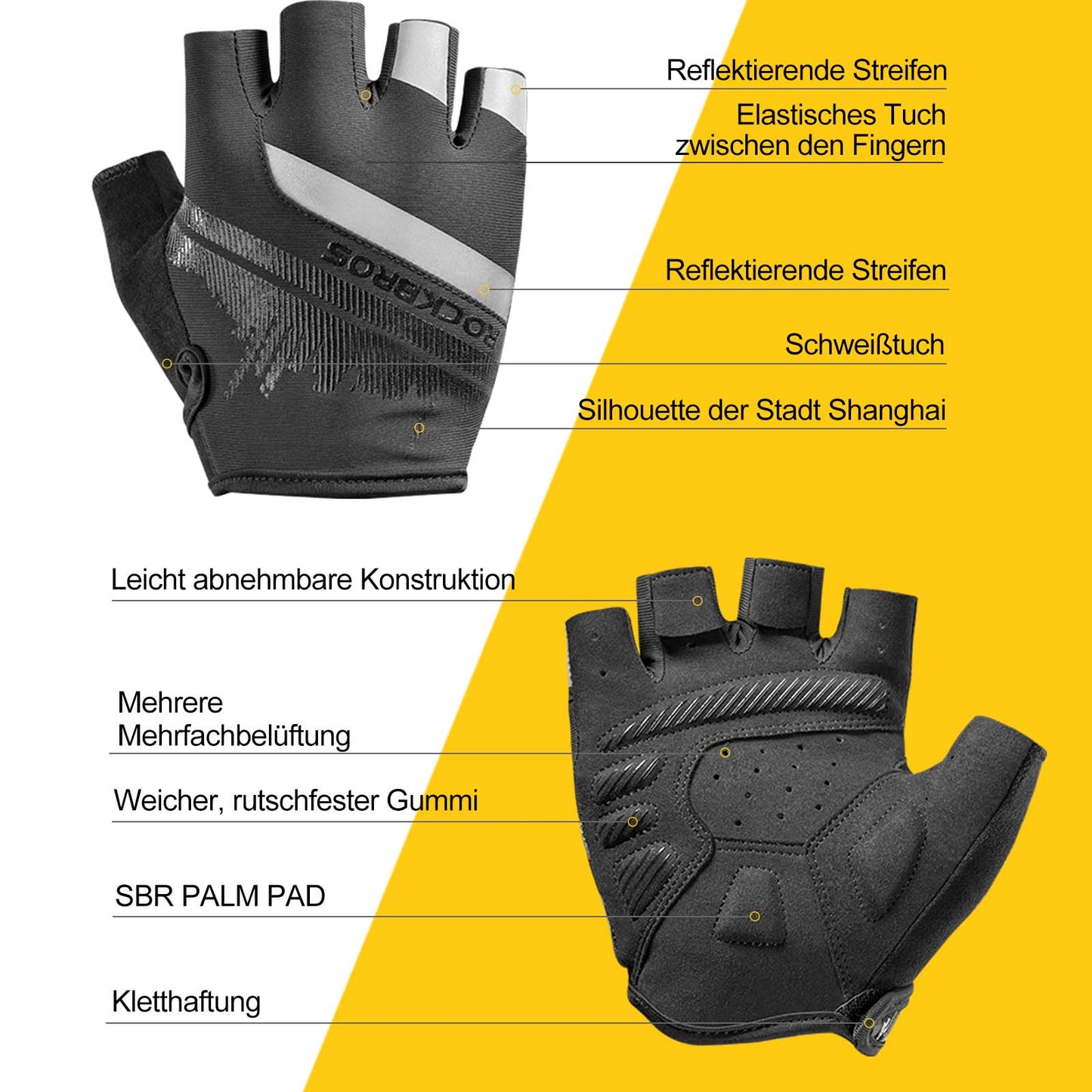 ROCKBROS Antirutsch-Reithandschuhe mit reflektierenden Halbfingern S-XXL