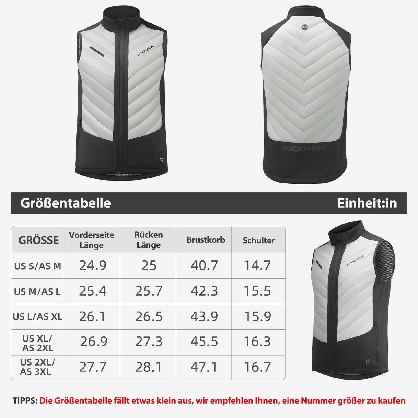 ROCKBROS Elektrische Beheizte Weste mit 3 Temperaturstufen für Herren/Damen